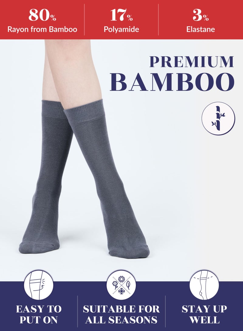 Hugh Ugoli Women Rayon Dress Socks, Extremely Soft Thin Crew Socks for Business, Trouser & Casual, Non-Binding & Breathable, Grey, 3 Pairs, Shoe Size: 6-9 - Image 4